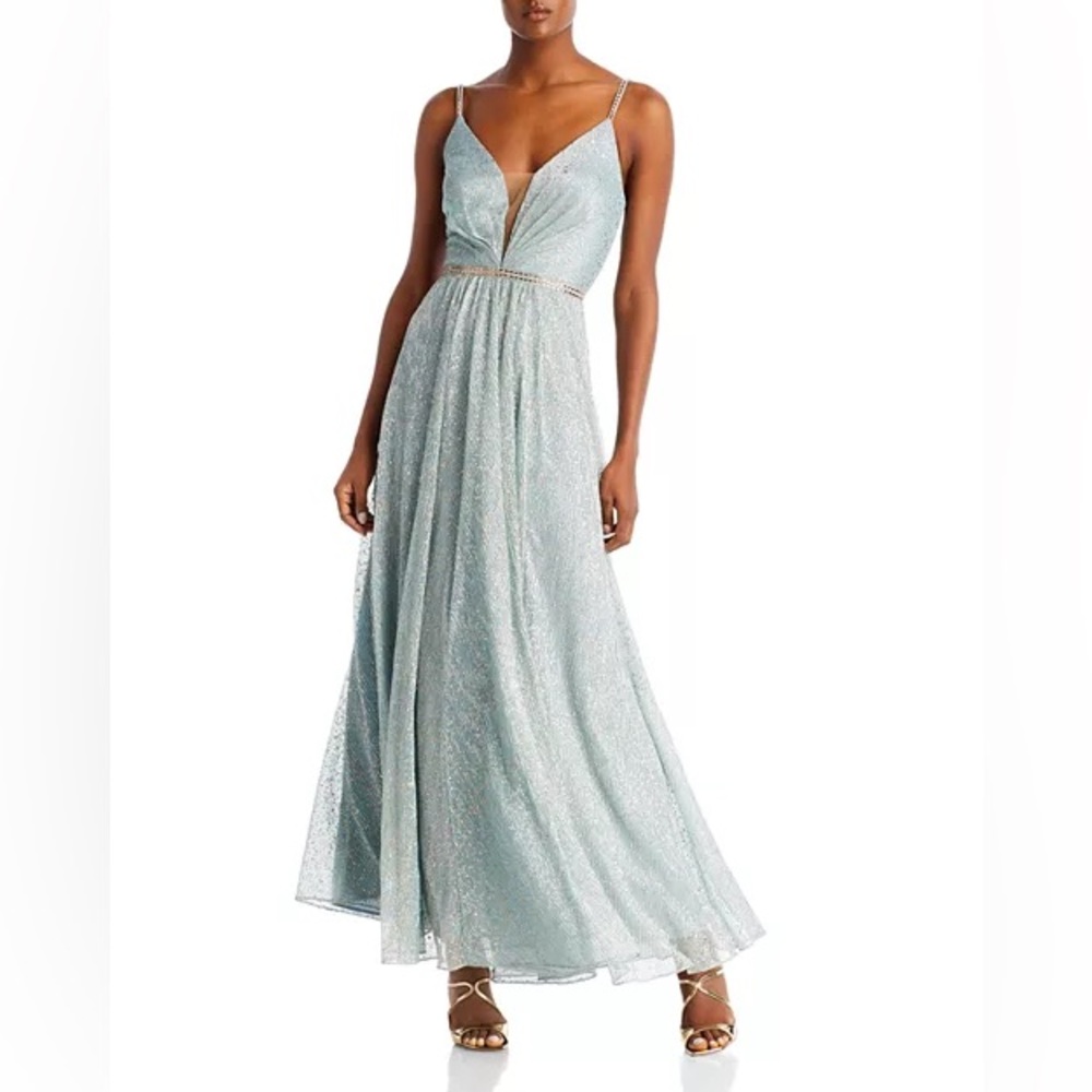AQUA Foil Fleck Crinkle Mesh Gown